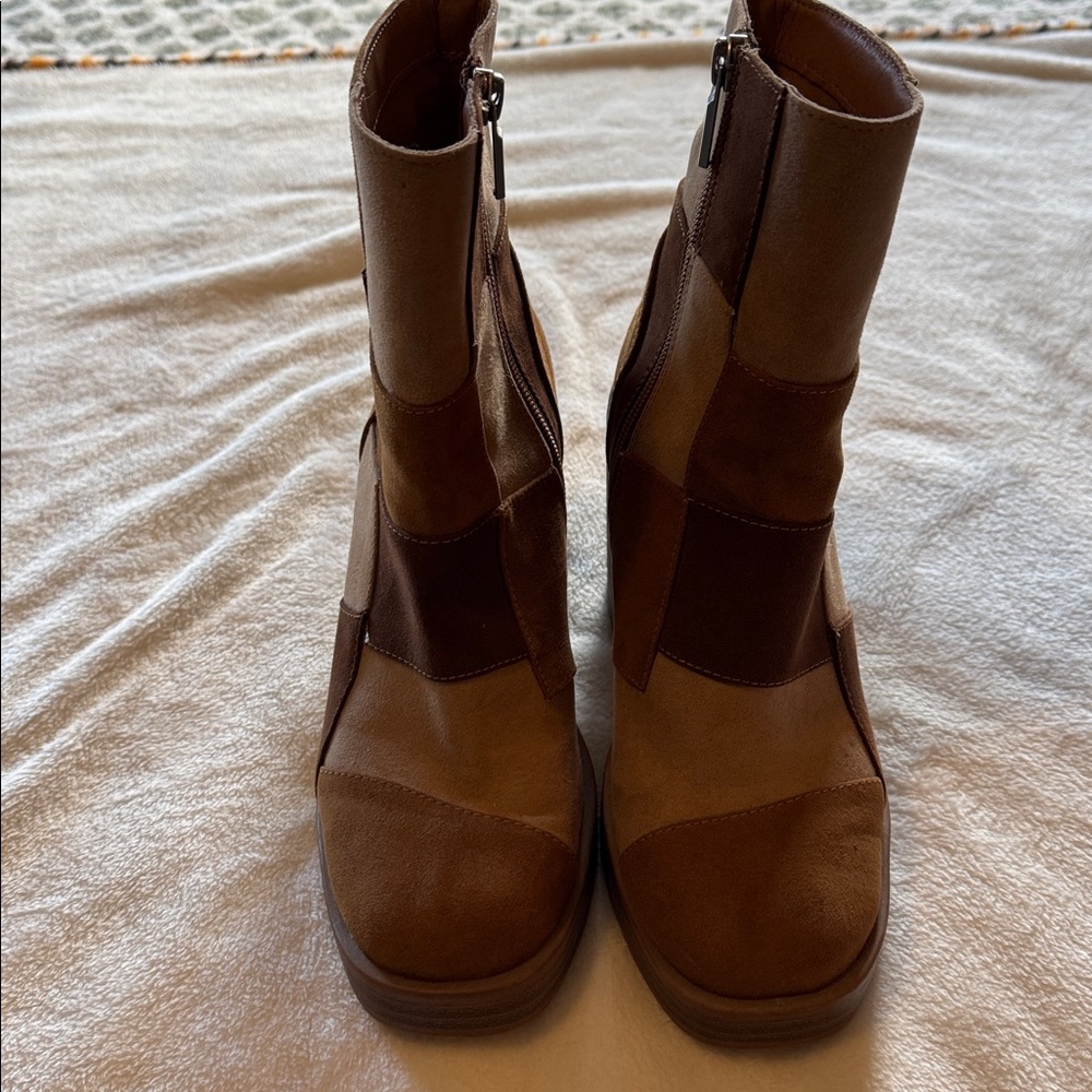 Universal Thread brown & tan patchwork block heel… - image 6